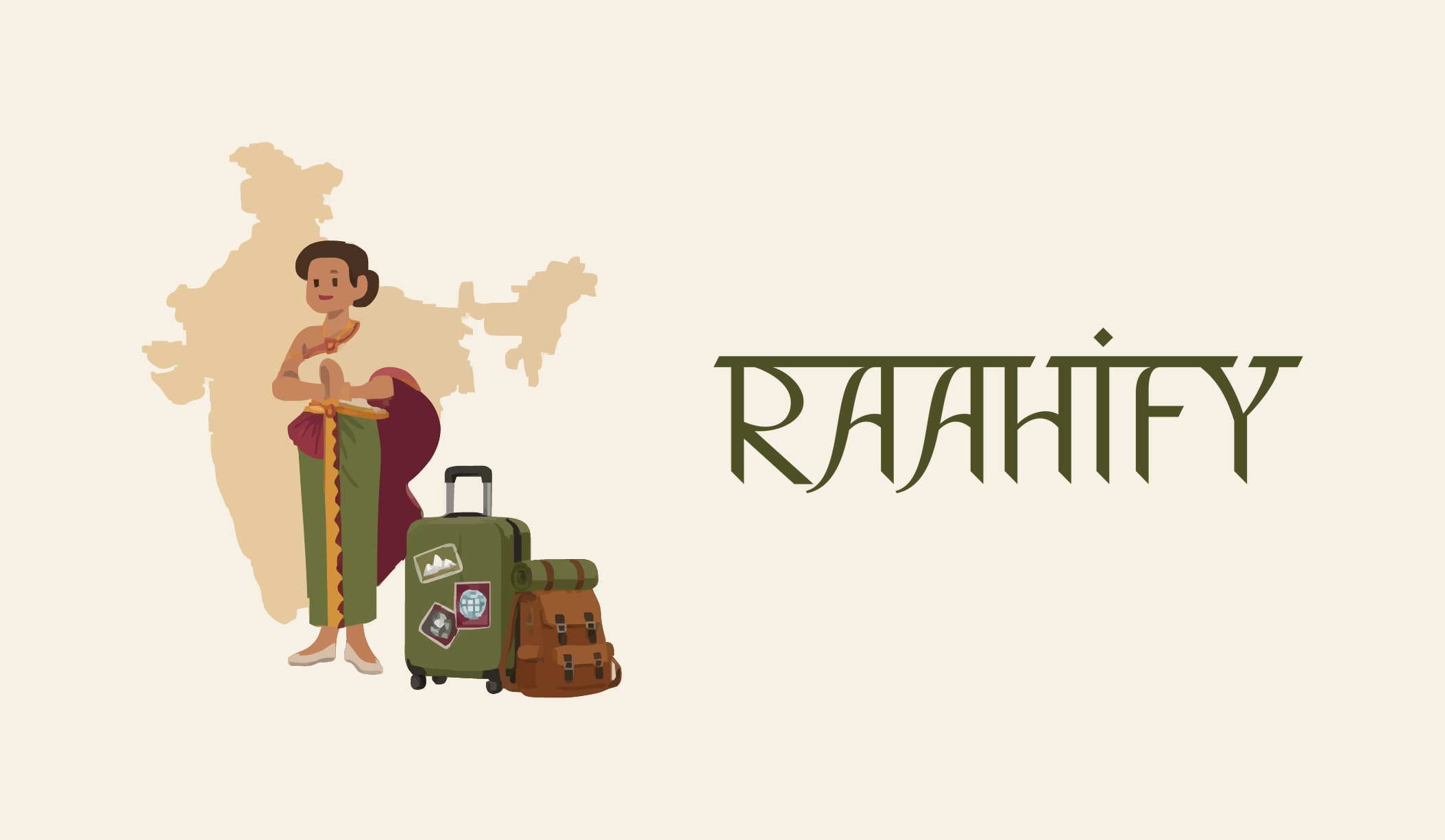 Raahify logo: illustrated traveller with luggage beside a map of India, and the Raahify wordmark